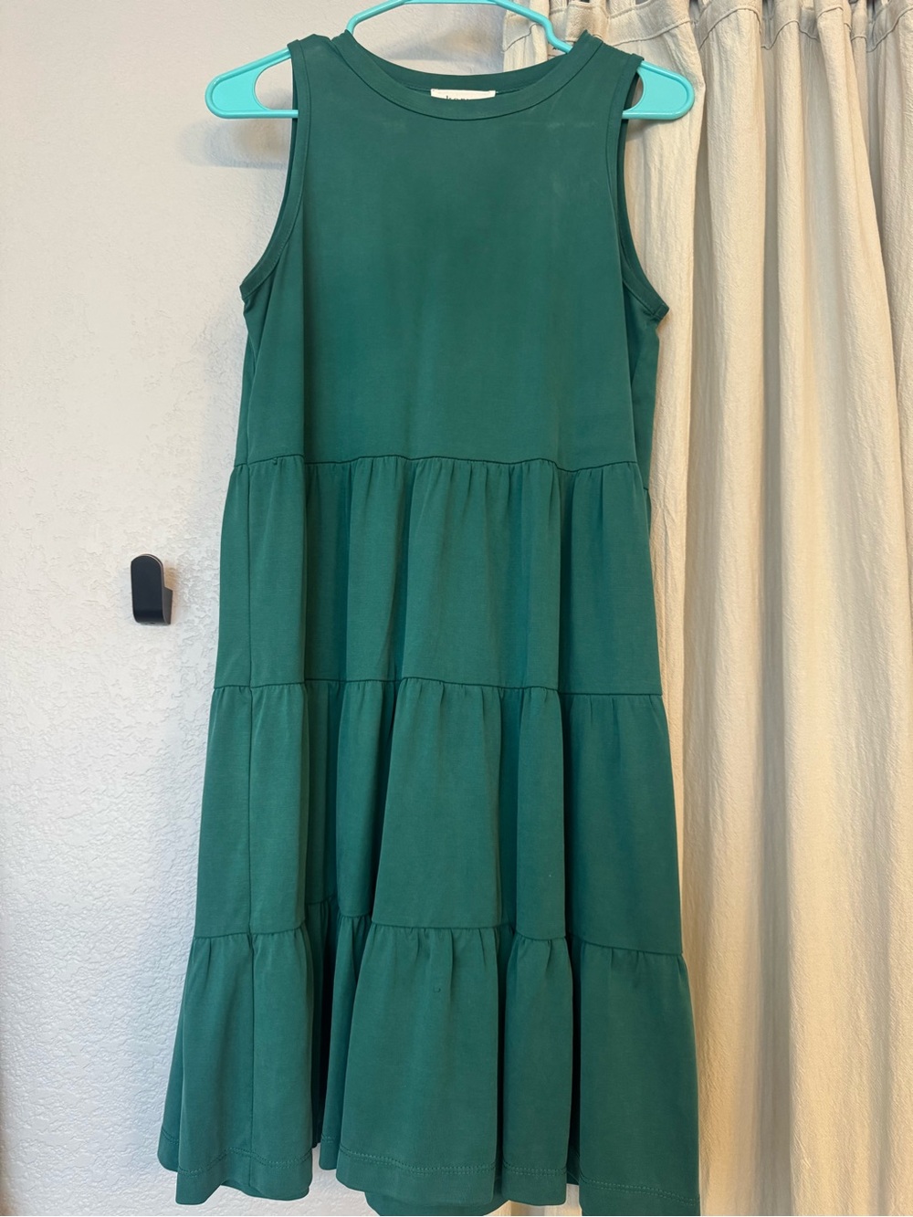 Girls' Dark Green Tiered Sleeveless Casual Dress